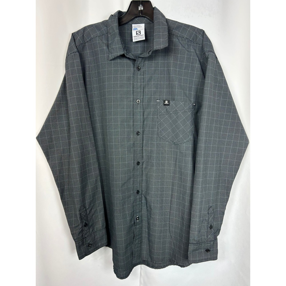 Salomon Grey‎ Micro Grid Check Long Sleeve Hiking Button Down Shirt Large